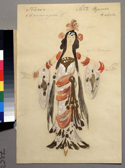 Figurinos para a ópera "Ruslan e Lyudmila" de Mikhail Igor Glinka (1804-1857) (Figurinista para a ópera Ruslan e Lyudmila de M. Glinka). Obra de Konstantin Alexeyevich Korovin (Constantin Korovin) (1861-1939), aquarela, guache e ouro s de Konstantin Alekseevich Korovin