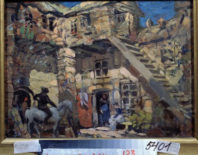 Cenário para o balé Don Quixote de Leon (ou Ludwig) Minkus (1826-1917) (cenário para o balé Don Quixote de L. Minkus). Obra de Konstantin Alexeyevich Korovin (Constantin Korovin) (1861-1939), guache sobre papelão de Konstantin Alekseevich Korovin