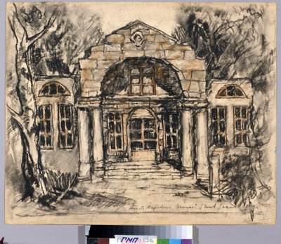 Projeto de decoração para a ópera ""Eugene Onegin"" (Oneguine ou Oneghin) de Piotr Ilitch Tchaikovski (cenário para a ópera Eugene Onegin de P. Tchaikovsky). Oeuvre de Konstantin Alexeyevich Korovin (Constantin Korovine) (1861-1939), pastel sobre papel de Konstantin Alekseevich Korovin