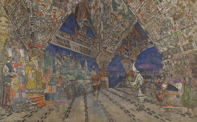 Cenografia da ópera O galo de ouro de N. Rimsky-Korsakov de Konstantin Alekseevich Korovin