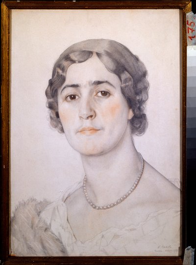 Retrato da actriz D G Karysheva (?) - De Konstantin (Constantin) Andreyevich Somov (1869-1939), aguarela, giz vermelho e pastel sobre papel de Konstantin Andreevic Somov