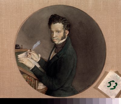 Retrato do escritor Alexander Pushkin (1799-1837). Trabalho de Konstantin (Constantin) Andreyevich Somov (1869-1939), aguarela sobre papel de Konstantin Andreevic Somov