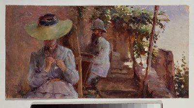 Retrato do escultor Artemi Ober (1843-1917) com a sua esposa. Pintura de Konstantin (Constantin) Andreyevich Somov (1869-1939), óleo sobre tela de Konstantin Andreevic Somov
