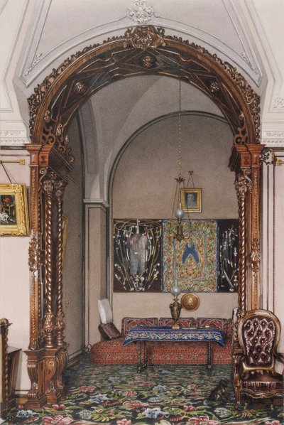 Interiores do Palácio de inverno. A alcova do estudo do grande príncipe Nicholas Nicolaievich, meados do século XIX. de Konstantin Andreyevich Ukhtomsky
