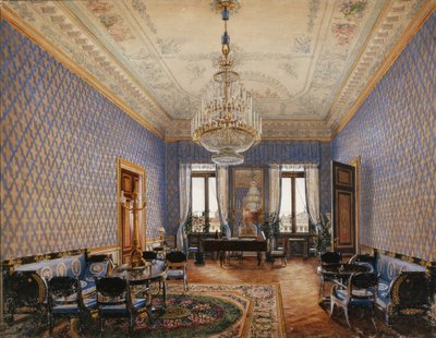 Interiores do Palácio de inverno. A sala de estar da grande princesa Maria Nikolayevna, 1837 de Konstantin Andreyevich Ukhtomsky
