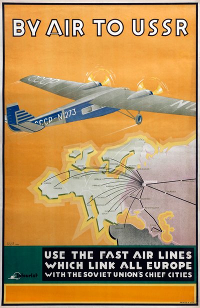 Por via aérea para a URSS Cartaz da empresa Intourist, 1934 de Konstantin Bor Ramensky
