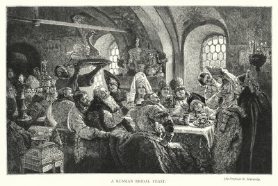 Uma festa de noiva russa (gravura) de Konstantin Egorovich Makovsky