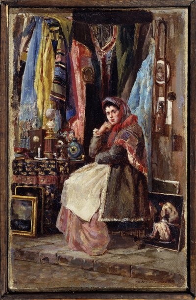 Boutique de curiosidades (Curiosity Shop). Pintura de Konstantin Yegorovich Makovsky (Constantin Makovski) (1839-1915), huile sur toile. Art russe 19e século. Museu de Arte M.Tuganov da Ossétia do Norte, Vladikavkaz (Vladicaucaze) (Rússia). de Konstantin Egorovich Makovsky