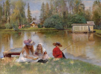 Crianças à beira do lago - Makovsky, Konstantin Yegorovich de Konstantin Egorovich Makovsky
