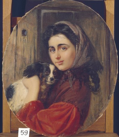 Menina com cachorro pequeno de Konstantin Egorovich Makovsky