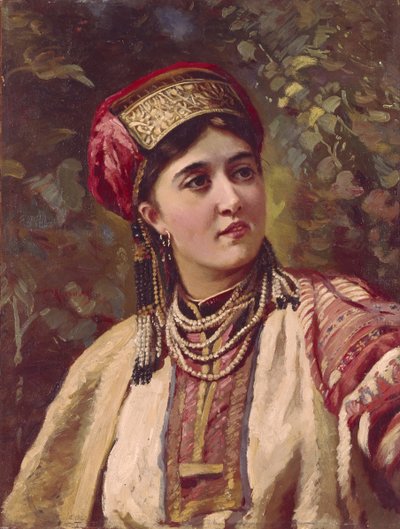 Garota em trajes tradicionais de Konstantin Egorovich Makovsky