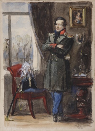 Retrato do poeta Mikhail Lermontov 1814-1841, 1940 de Konstantin Ivanovich Rudakov