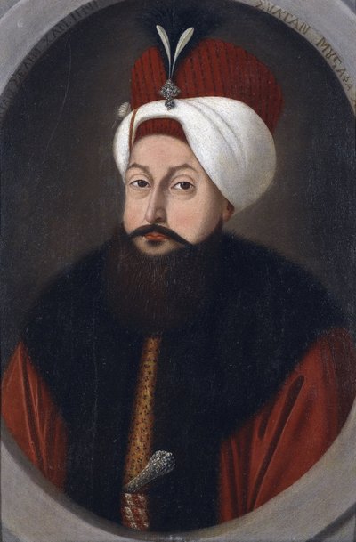 Sultão Selim III (1761-1808) - Peinture de Konstantin Kapidagli (ativo 1789-1806), c. 1800 - Óleo sobre papelão, 37x26 - Coleção Privada de Konstantin Kapidagli