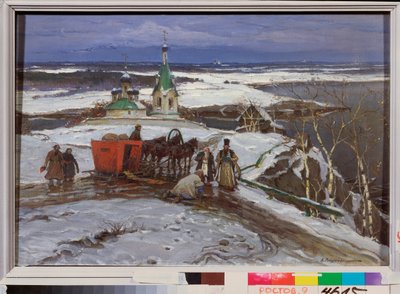 O trenó fechado na Rússia do século XVII (óleo sobre tela) de Konstantin Veshchilov