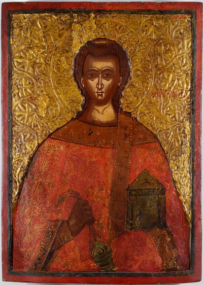 São Lourenço (São Lourenço) - Ícone de Konstantinos Adrianoupolitis (activo no século XVII), tempera sobre madeira de Konstantinos Adrianoupolitis