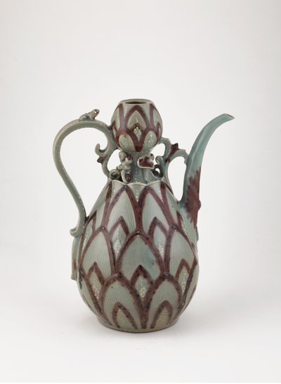 Ewer, meados do século XIII (grés com pigmento vermelho-cobre e branco sob vidrado de celadão) de Korean School