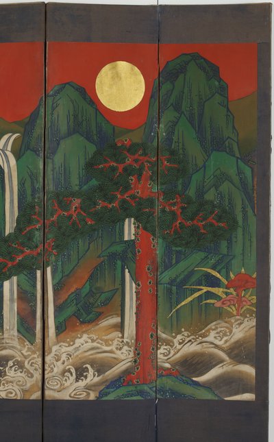 Paisagem (tempera e folha de ouro no painel) de Korean School