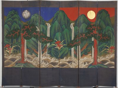 Paisagem (tempera e folha de ouro no painel) de Korean School