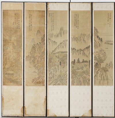 Cenas da paisagem, dinastia Choson (tinta & wc em madeira, seda e papel) de Korean School