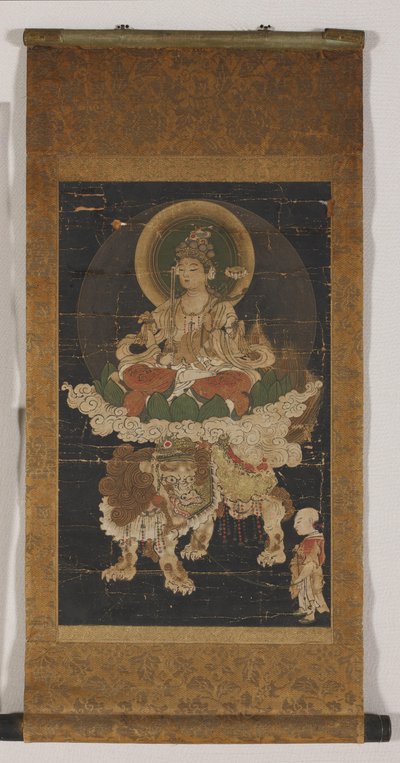 Manjushri (cor de seda, montado como um pergaminho) de Korean School