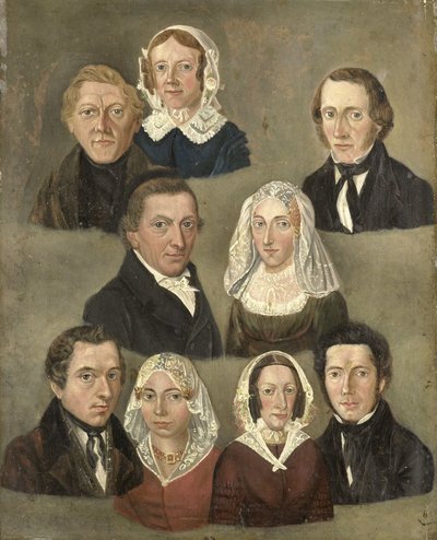Retrato dos pais do artista, Douwe Martens Teenstra e Barber Hindriks Siccama com membros da família de Kornelis Douwes Teenstra