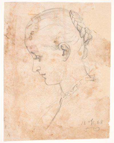 A irmã do artista, Elizabeth. Perfil t.v. Penteado de tranças de Kristian Zahrtmann