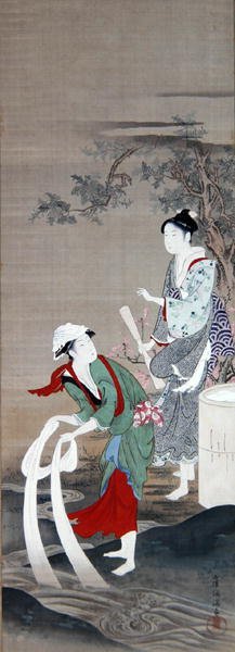 Duas belezas no rio Crystal em Mishima (tinta, gofun e cor sobre seda) de Kubo Shumman