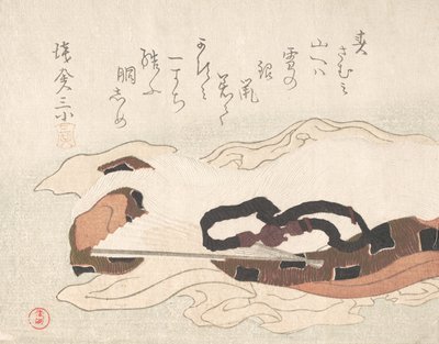 Cinto e leque num pedaço de pano, século XIX. de Kubo Shunman