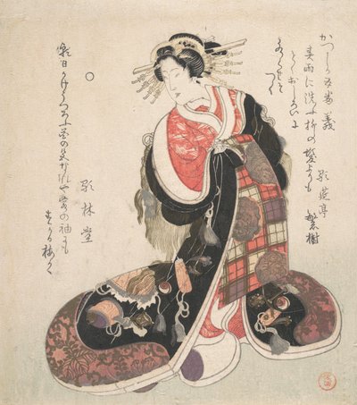Courtesan Vestida com um Bordado Elaborado com Bordados de Boa Sorte, ca. 1800. de Kubo Shunman