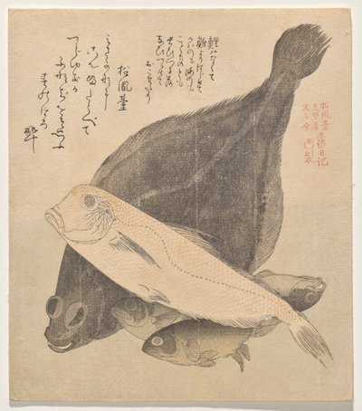 Linguado, Tilefish e Three Crucian Carp, da série Tosa Diary (Tosa nikki) de Kubo Shunman