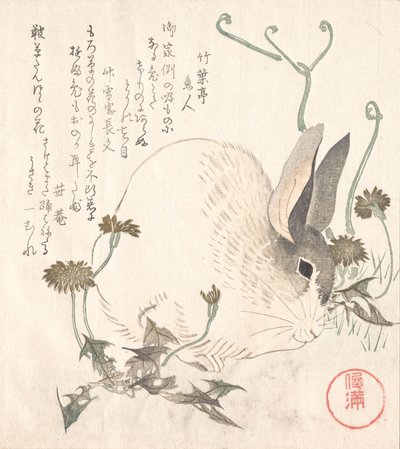 Lebre e dente-de-leão, provavelmente 1820. de Kubo Shunman