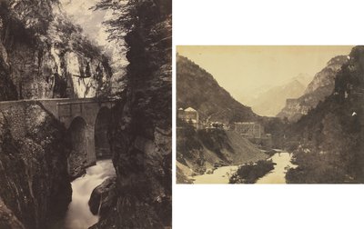 Estrada para Eaux-Chaudes, Pirinéus (frente); Eaux-Chaudes, Pirineus (voltar) de Kubo Shunman