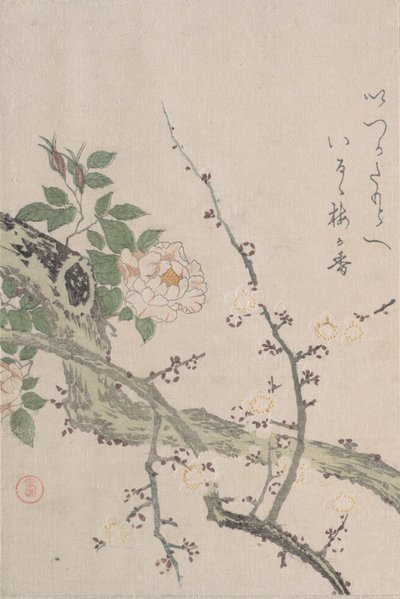 Rosas e Flores de Ameixa, século XIX. de Kubo Shunman