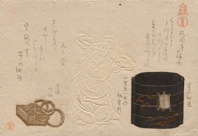 Três Antiguidades, da série Objectos Estimados: Couro; Inro?; Netsuke (Meibutsu: Kawa; do? inro?; do? netsuke) de Kubo Shunman