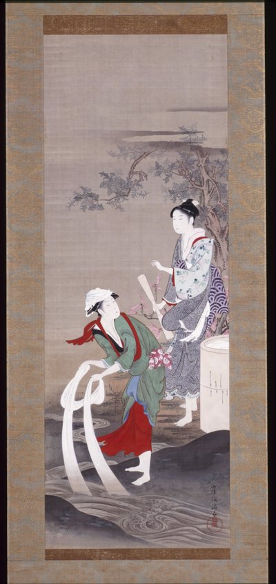 Duas belezas no Tamagawa (Rio Cristal) em Mishima (tinta, gofun, e cor sobre seda) de Kubo Shunman