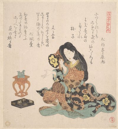 Mulher a tocar tsuzumi de Kubo Shunman