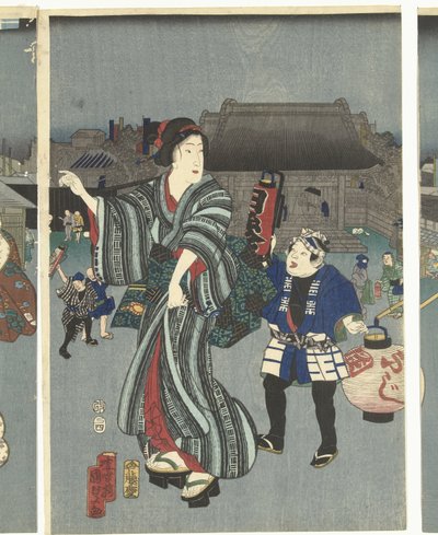 Festival do templo de Kunisada (II) , Utagawa