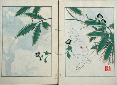 O Coelho, de uma colecção de trabalhos do artista publicado por Kobyashi Bunscichi em 1901 (impressão a cores em bloco de madeira) de Kurokawa Yasusada Kigyoku