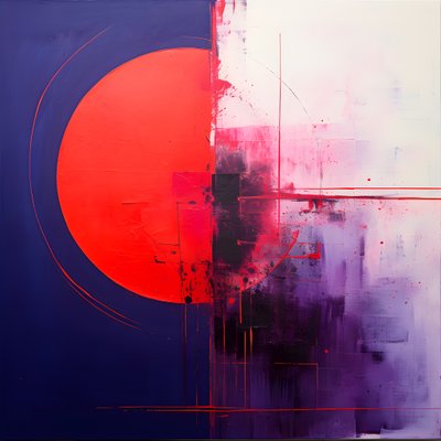 Pintura abstrata de um círculo roxo e um círculo vermelho 1 de Kurt Heppke