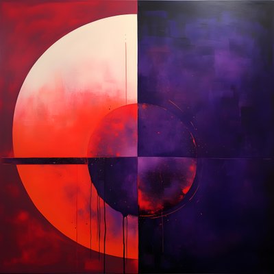 Pintura abstrata de um círculo roxo e um círculo vermelho 3 de Kurt Heppke