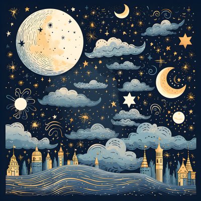 Esta é uma coleção de ilustrações de fantasia isoladas dos elementos do céu 4 de Kurt Heppke