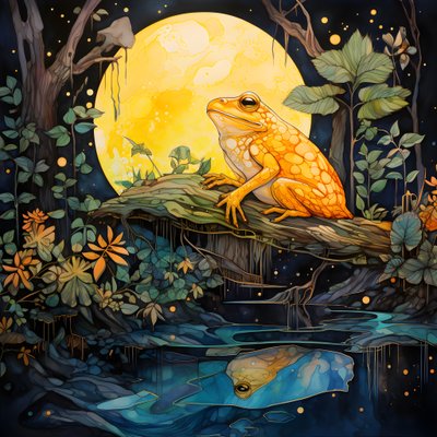 Uma rã amarela na floresta, lua, rio 4 de Kurt Heppke