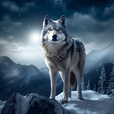 Um majestoso lobo cinzento no pico de uma montanha coberta de neve 1 de Kurt Heppke
