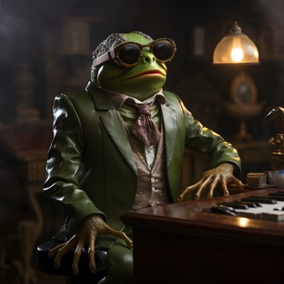 Elton John como um sapo com óculos de sol e piano 2 de Kurt Heppke