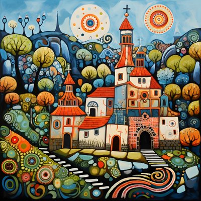Pintura de uma aldeia búlgara, igreja ortodoxa 3 de Kurt Heppke