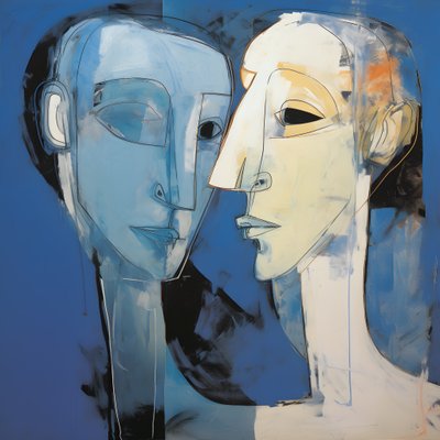 Pintura de duas cabeças sobre um fundo azul 1 de Kurt Heppke