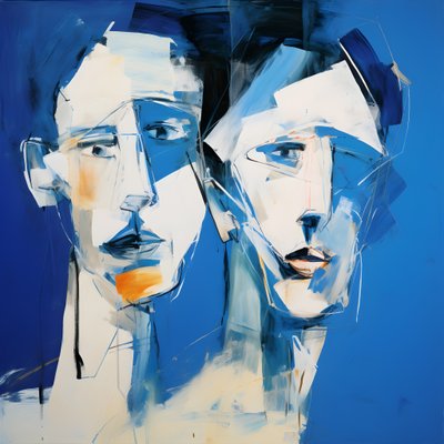 Pintura de duas cabeças sobre um fundo azul 3 de Kurt Heppke