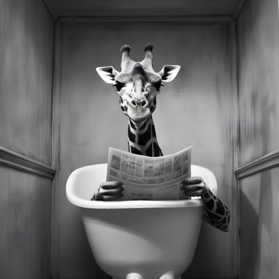 Girafa feliz sentada na sanita com um jornal 1 de Kurt Heppke