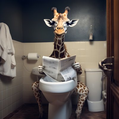 Girafa feliz sentada na sanita com um jornal 4 de Kurt Heppke