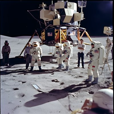 Grupo de pessoas com uma câmara de televisão para mostrar o projeto Apollo 11 1 de Kurt Heppke